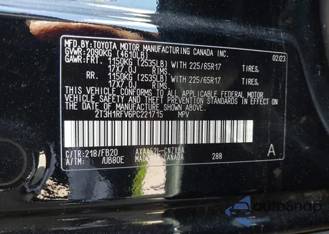 2023 Toyota Rav4 Le z USA, uszkodzony, nr VIN 2T3H1RFV6PC221715